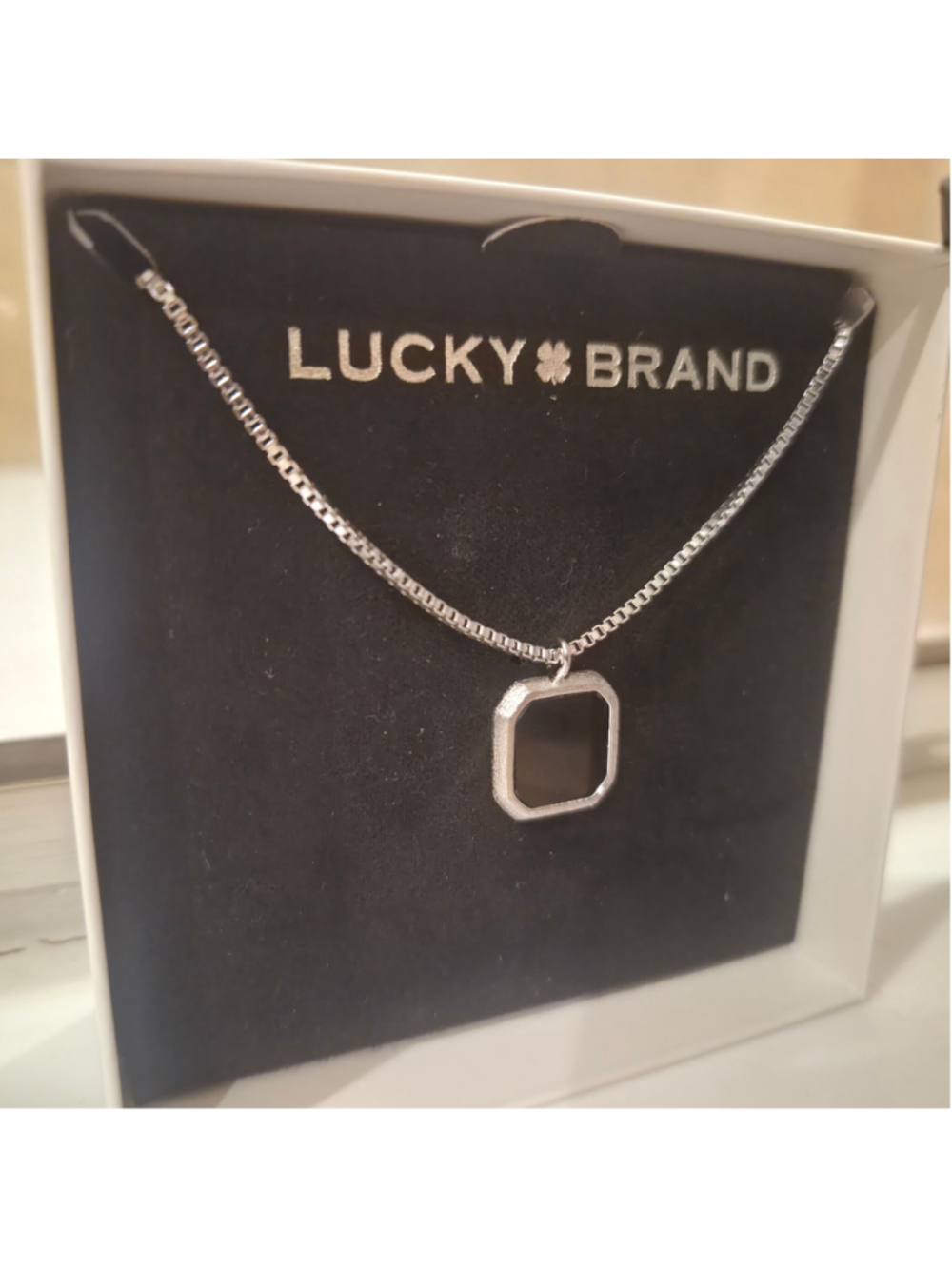 Lucky Brand Square Pendant Necklace Silver Tone Geometric Minimalist Box Chain